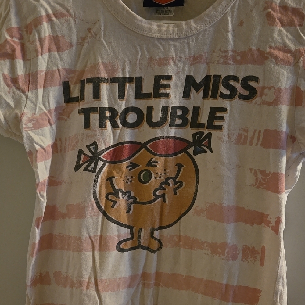 Playful White and Pink Short Sleeve Tee with Little Miss Trouble